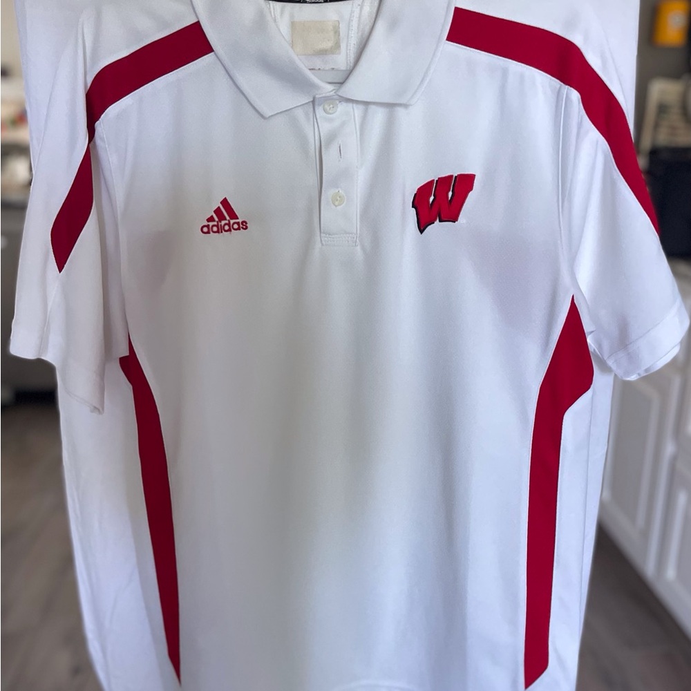Adidas White and Red Polo Shirt